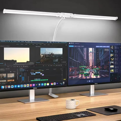 LED Desk Lamp Double Head Steoless Dimming Eye-Caring Home Reading Lights 3 Color Mode Flexible Adjustable PC Office Table Lamps
