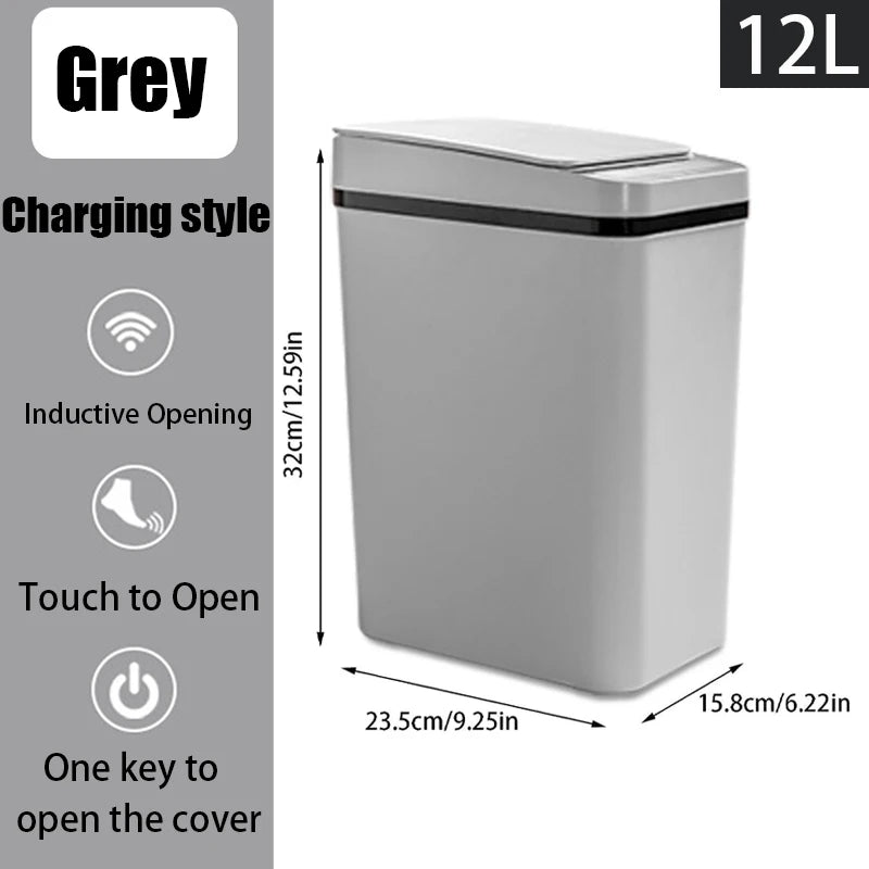 Bathroom Touchless Trash, 12L Motion Sensor-Activated Trash Can with Lid, Automatic Kitchen Trash for Office, Living Room, Bedroom