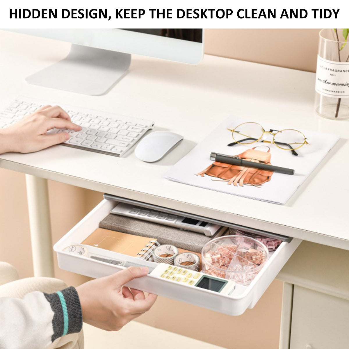1/2Pcs Under Desk Drawer Storage Box Hidden Self-Adhesive Stationery Storage Drawer For Office Home Organizer Accessories