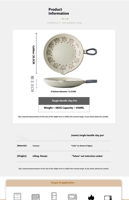 Ceramic Baking Pan Flat Bottomed Frying Pan  Wok Pan Fruit Plate with Handle Dinner  Dish Party Buffet Restaurant Cookware