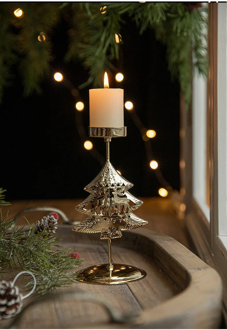 Christmas Golden Wrought Iron Candlestick Star Elk Christmas Tree Candle Holder Merry Christmas New Year Table Decoration
