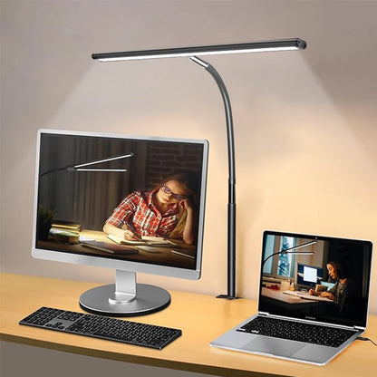 LED Desk Lamp Double Head Steoless Dimming Eye-Caring Home Reading Lights 3 Color Mode Flexible Adjustable PC Office Table Lamps