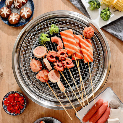 13 Inch Korean BBQ Grill Multifunctional Charcoal Barbecue Grill Round Camping Grill Stove Tabletop Smoker Grill Grilled Net & Tray