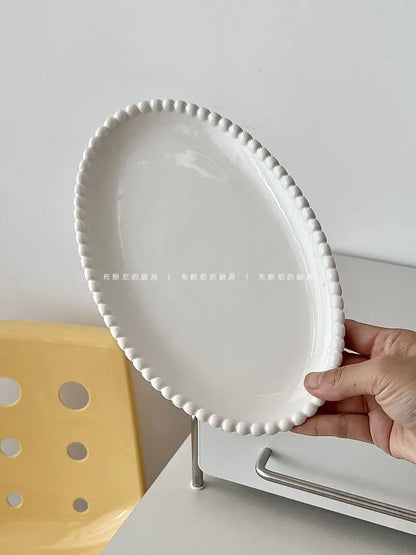 French Ins Ceramic Plates Home Pearl Edge Plates Western Cuisine Dish Home Breakfast Plates Steak Oval Household Tableware