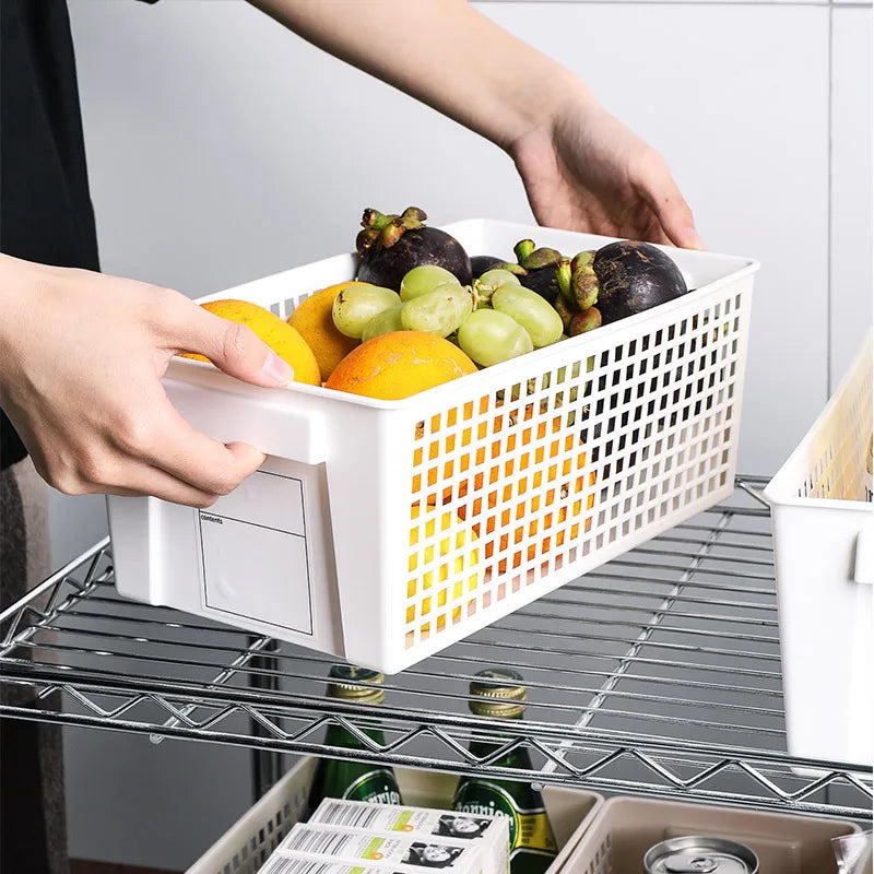 New 4/3PCS Crate Plastic Storage Box with Label Kitchen Basket Home Storage Supplies Desktop Cosmetic Stationery Organizer Boxes