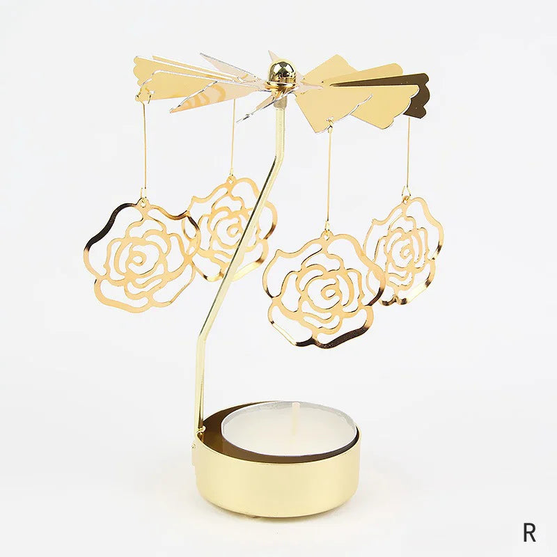 Carousel Candle Holder Gold Metal Candlesticks Room Decor Cake Rotating Candle Stand Home Decoration For Valentine's Christmas