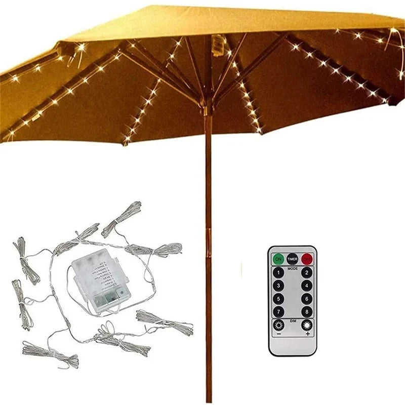 LED String Lights Patio Umbrella Lights 8 Lighting Mode with Remote Control Lights Solar Operated Outdoor for Patio Camping Tent