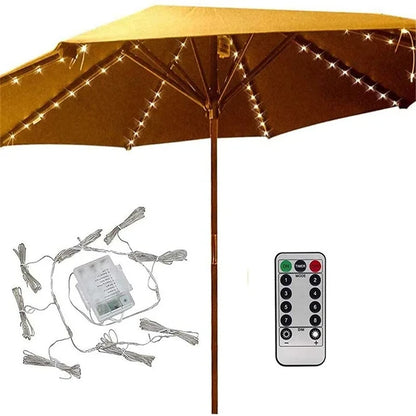 LED String Lights Patio Umbrella Lights 8 Lighting Mode with Remote Control Lights Solar Operated Outdoor for Patio Camping Tent