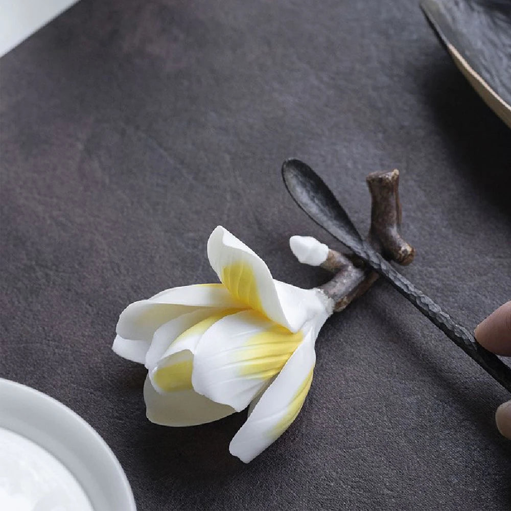 Handmade ceramic magnolia stick incense burner holder, elegant home decoration incense holder
