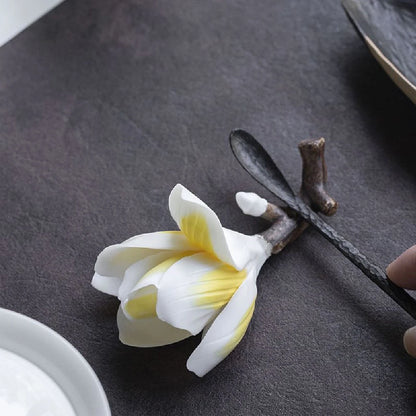 Handmade ceramic magnolia stick incense burner holder, elegant home decoration incense holder