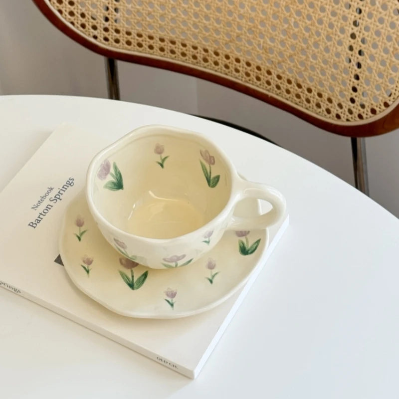 Ceramic Mugs Cute Hand Pinched Irregular Flower Heart Pattern Coffee Cup Ins Style Drinkware Kitchen Breakfast Milk Tea Cups