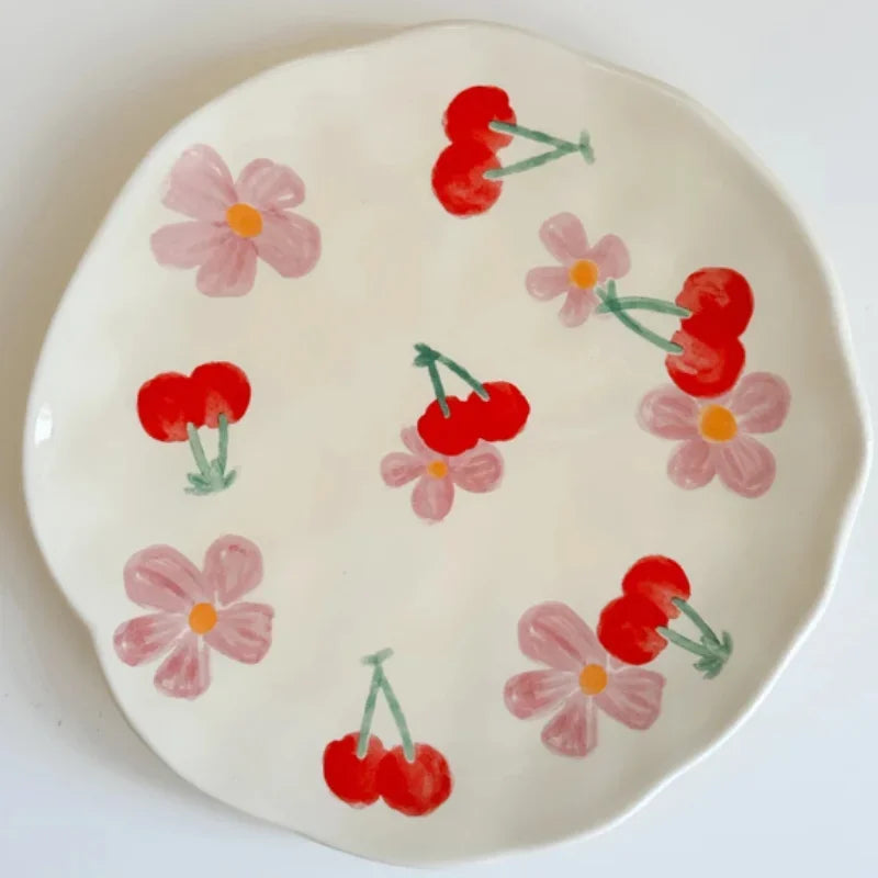 Flower Pattern Ceramic Cup Korean Style Saucer Set Hand Pinched Irregular Coffee Milk Cup Afternoon Tea Tableware Gifts for Home