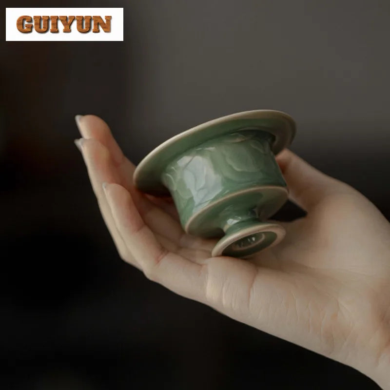 Yue Kiln Celadon Relief Incense Holder Diffuser Incense Burners Stand For Incense Aromatherapy Censer Tea Items Decoration Craft