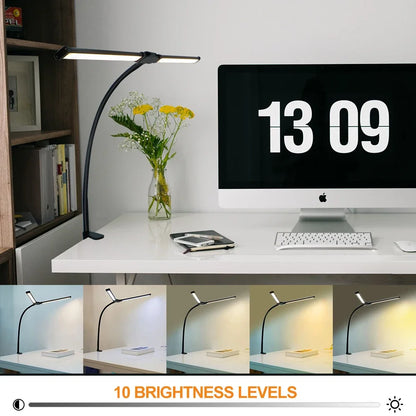 LED Desk Lamp Double Head Steoless Dimming Eye-Caring Home Reading Lights 3 Color Mode Flexible Adjustable PC Office Table Lamps