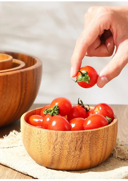 Acacia Wooden Fruit Salad Bowl, Japanese Style Rice Bowl, Single Wooden Ramadan Tableware, Utensils for Kitchen, Wood Soup Bowls