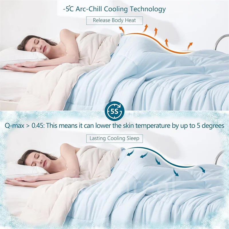 Reversible Cooling Blankets Smooth Air Condition Comforter Lightweight Summer Quilt Washable Double Side Cold Fabric & Cool Skin