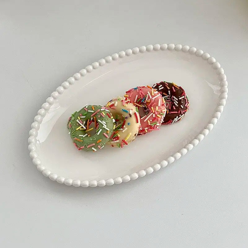 French Ins Ceramic Plates Home Pearl Edge Plates Western Cuisine Dish Home Breakfast Plates Steak Oval Household Tableware