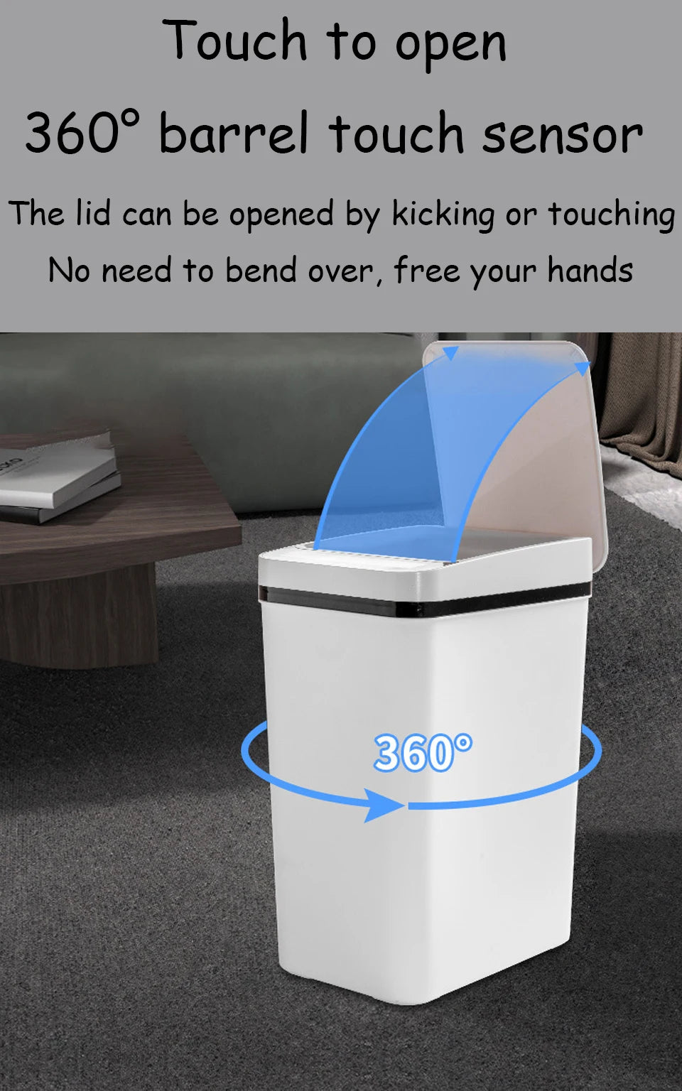 Bathroom Touchless Trash, 12L Motion Sensor-Activated Trash Can with Lid, Automatic Kitchen Trash for Office, Living Room, Bedroom