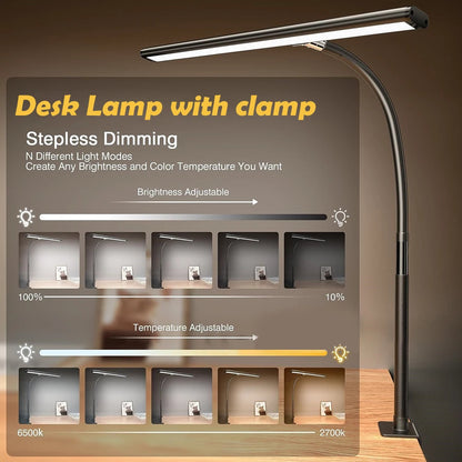 LED Desk Lamp Double Head Steoless Dimming Eye-Caring Home Reading Lights 3 Color Mode Flexible Adjustable PC Office Table Lamps
