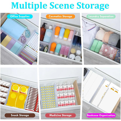 Drawer Dividers, 12 pack Adjustable Drawer Organizer, Clear Expandable Dresser Organizer for Clothes Kitchen Utensils Storage
