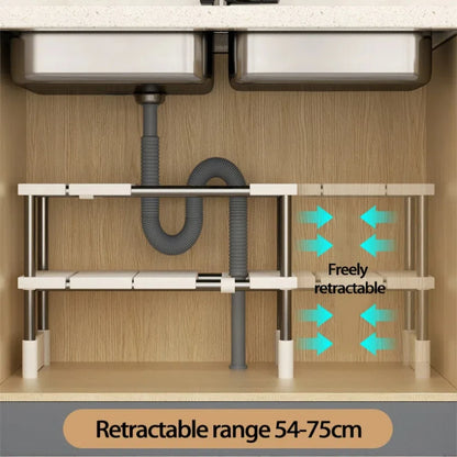 Kitchen Rack Retractable Under Sink Shelf Cabinet 2 Layer Multipurpose Pot Rack Cabinet Layered Storage Rack Bathroom Organizer