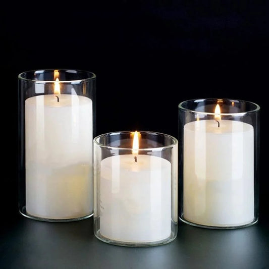 Glass Candle Holders Dia 8cm Cylinder Vases for Pillar Candle, Holders or Flower Vase Wedding Decoration Candlelight Dinner