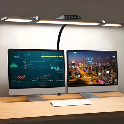 LED Desk Lamp Double Head Steoless Dimming Eye-Caring Home Reading Lights 3 Color Mode Flexible Adjustable PC Office Table Lamps