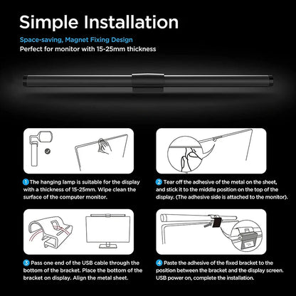 Wiscolor LED Monitor Light With Remote Control Stepless Dimmable Monitor Screen Hanging Light for Computer Study LED Table Lamp