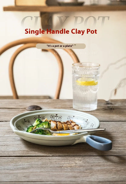 Ceramic Baking Pan Flat Bottomed Frying Pan  Wok Pan Fruit Plate with Handle Dinner  Dish Party Buffet Restaurant Cookware
