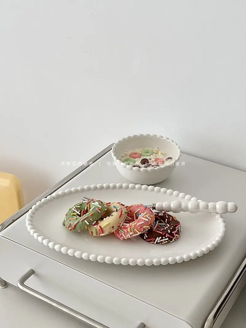 French Ins Ceramic Plates Home Pearl Edge Plates Western Cuisine Dish Home Breakfast Plates Steak Oval Household Tableware