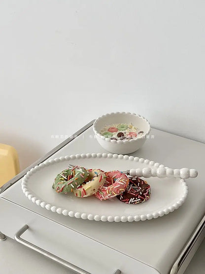 French Ins Ceramic Plates Home Pearl Edge Plates Western Cuisine Dish Home Breakfast Plates Steak Oval Household Tableware