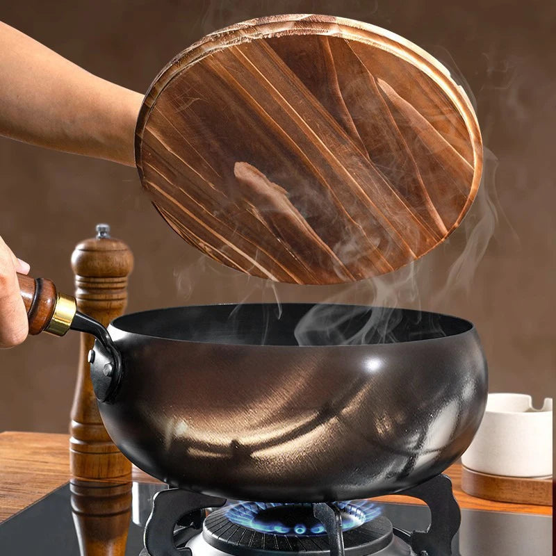 Handmade Forging NON-STICK PAN Household Stir Fry Stew Pot Flat Bottom Small Frying Pan Kitchen Gas Stove Universal Pan Cookware
