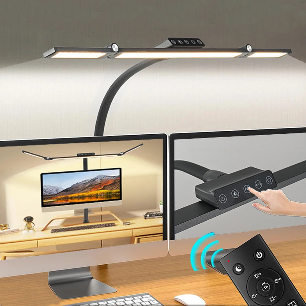 LED Desk Lamp Double Head Steoless Dimming Eye-Caring Home Reading Lights 3 Color Mode Flexible Adjustable PC Office Table Lamps