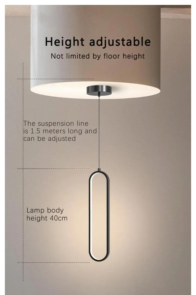 Modern LED Pendant Light Gold Black Minimalist Elliptical Pendant Lamp Living Room Dining Room Shop Bar Lighting Decoration