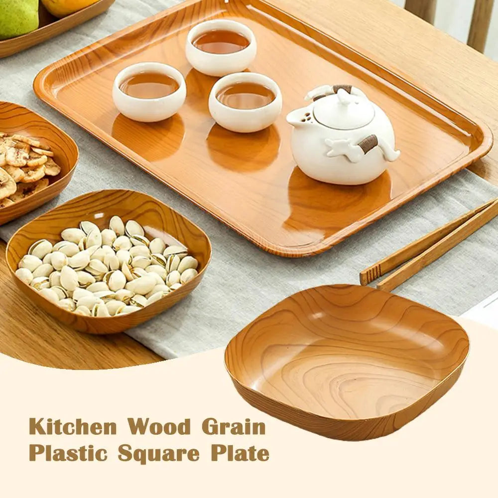 Kitchen Wood Grain Plastic Square Plate Flower Pot Tray Cup Pad Coaster Plate Kitchen Spit Bone Dish Plate Coaster Serving Plate