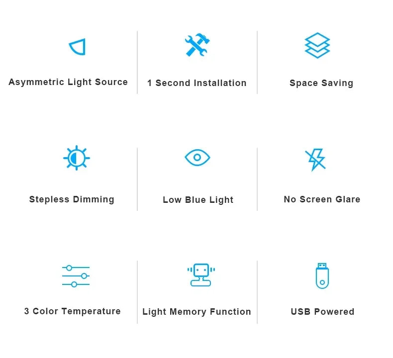 50cm Hanging PC Desk Lamp Computer Screen Display Light Computer Monitor Light Dimmable Timing Eye Protection for Study Work