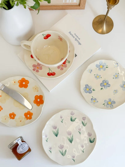 Ceramic Mugs Cute Hand Pinched Irregular Flower Heart Pattern Coffee Cup Ins Style Drinkware Kitchen Breakfast Milk Tea Cups