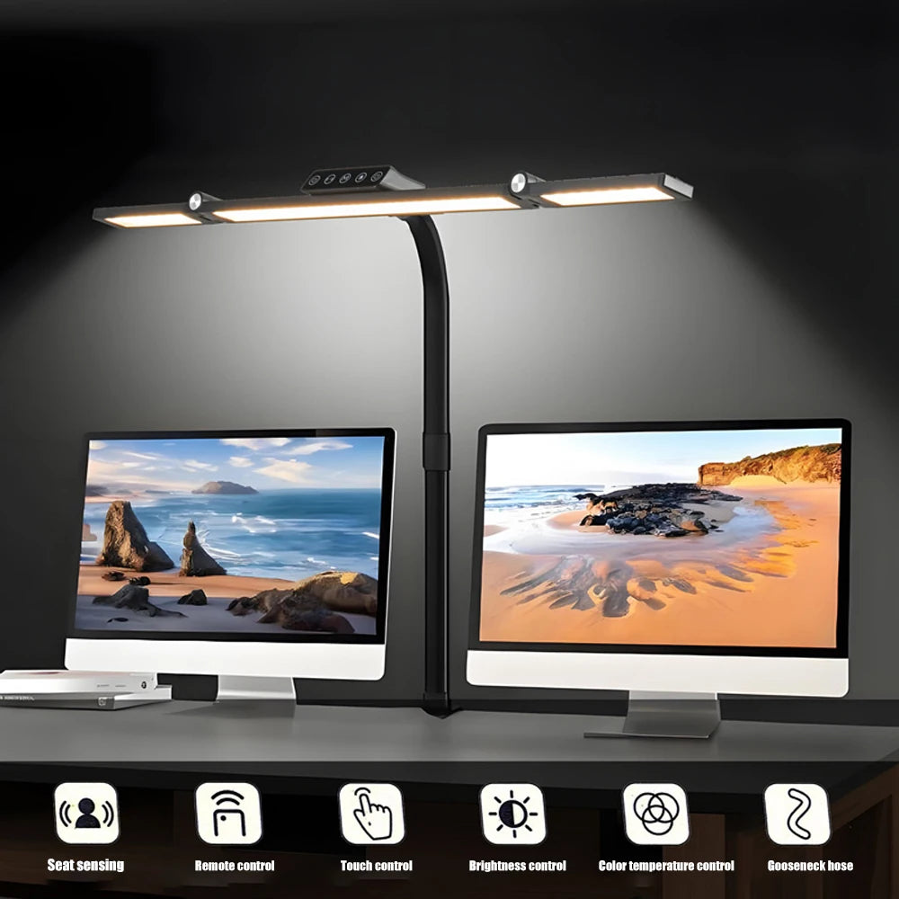 LED Desk Lamp Double Head Steoless Dimming Eye-Caring Home Reading Lights 3 Color Mode Flexible Adjustable PC Office Table Lamps