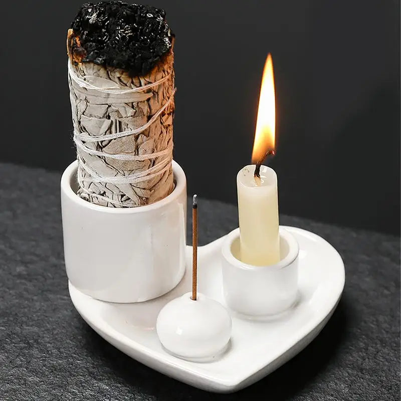Incense Holder Ceramic Burner Stand Bowl 4-in-1 Incense Stick Holder Spiritual Zen Art For Living Room Yoga Relaxation Home