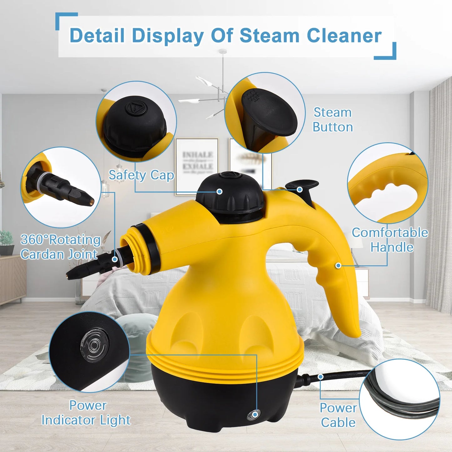 Large capacity water tank handheld high-temperature steam cleaning machine, suitable for kitchen/sofa/window/bedroom/car care
