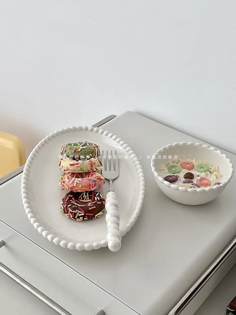French Ins Ceramic Plates Home Pearl Edge Plates Western Cuisine Dish Home Breakfast Plates Steak Oval Household Tableware