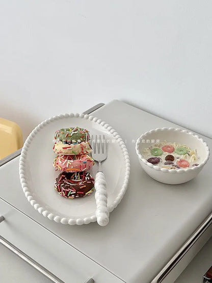 French Ins Ceramic Plates Home Pearl Edge Plates Western Cuisine Dish Home Breakfast Plates Steak Oval Household Tableware