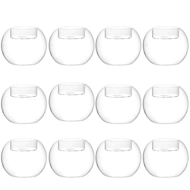 6/12Pcs Transparent Round Hollow Glass Candle Holder Christmas Wedding Banquet Bar Party Wax Holder Candlesticks Home Decoration