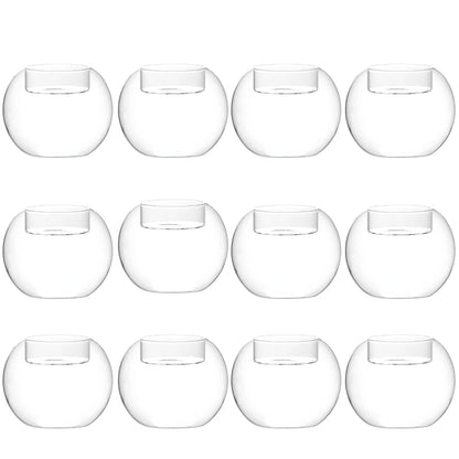 6/12Pcs Transparent Round Hollow Glass Candle Holder Christmas Wedding Banquet Bar Party Wax Holder Candlesticks Home Decoration