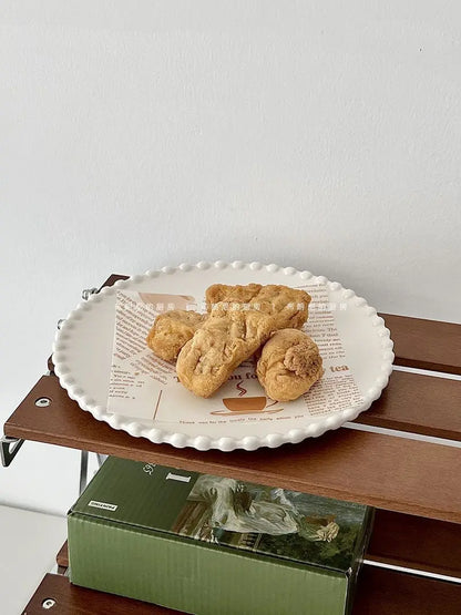 French Ins Ceramic Plates Home Pearl Edge Plates Western Cuisine Dish Home Breakfast Plates Steak Oval Household Tableware