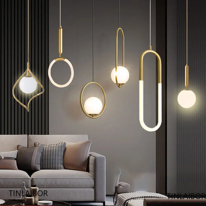White Ball Tube LED Pendant light luxury chandelier Bedroom Bar Aisle Bedside Minimalist Restaurant Background wall decoration