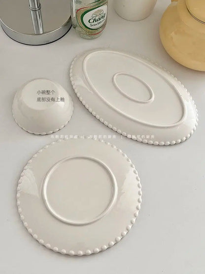 French Ins Ceramic Plates Home Pearl Edge Plates Western Cuisine Dish Home Breakfast Plates Steak Oval Household Tableware