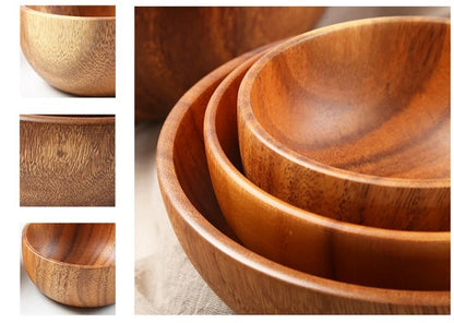 Acacia Wooden Fruit Salad Bowl, Japanese Style Rice Bowl, Single Wooden Ramadan Tableware, Utensils for Kitchen, Wood Soup Bowls