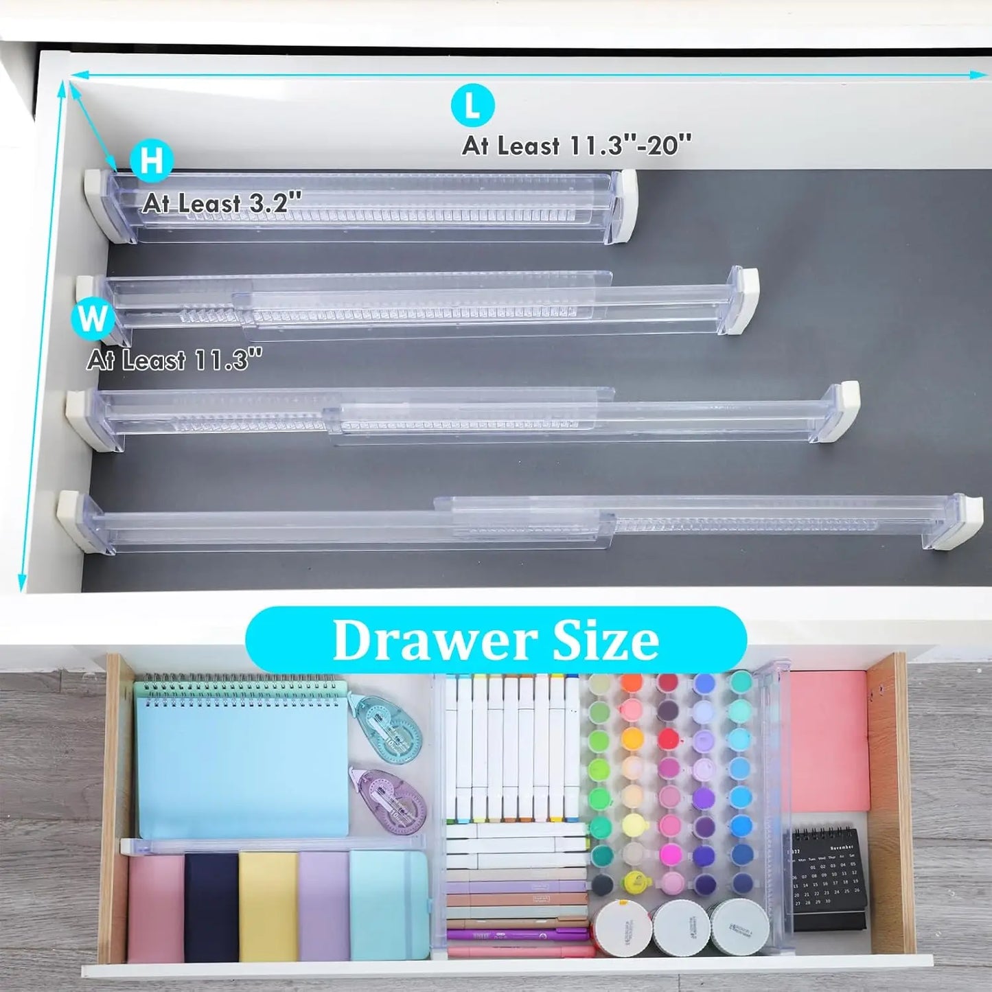 Drawer Dividers, 12 pack Adjustable Drawer Organizer, Clear Expandable Dresser Organizer for Clothes Kitchen Utensils Storage