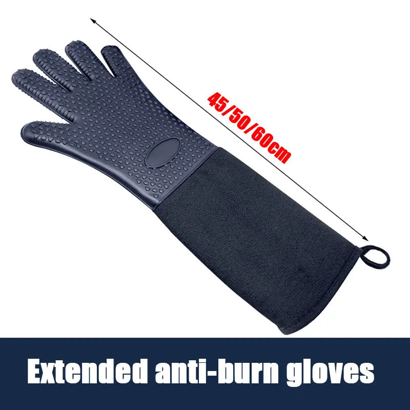 Extra Long Professional Silicone Oven Mitts Gloves with Quilted Liner Durable Heat Resistant Grill Oven Gloves Baking Tools